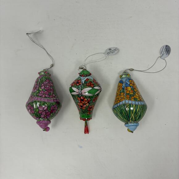 Bradford Editions Era of Louis Tiffany Heirloom Porcelain Ornaments #14 set of 3 - Picture 1 of 8